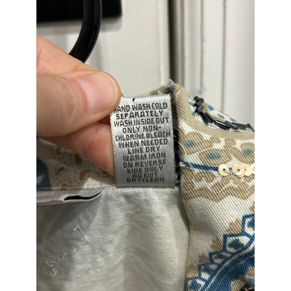 Chicos Paisley Print Cotton Jacket Womens Size S Button Front Beige Blue - Picture 7 of 10